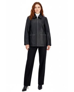 Anne Klein Zip Front Leather Jacket With Patch Pockets - Black