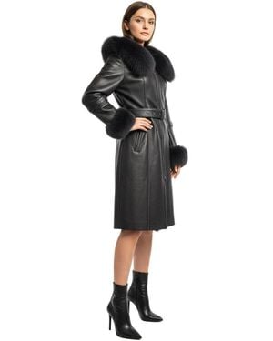 DODICI Charlotte Sheepskin Shearling Coat With Fox Trim - Black