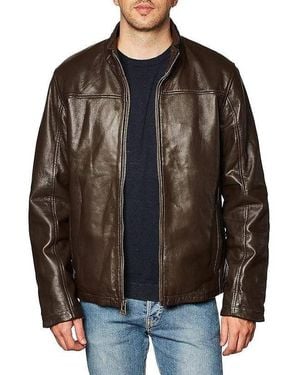 Cole Haan Lamb Leather Jacket With Ribbed Convertible Collar - Black