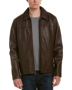 Cole Haan Smooth Genuine Leather Collar Jacket - Brown