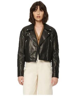 Andrew Marc Dunns Cropped Lamb Leather Jacket With Lace Sides - Black