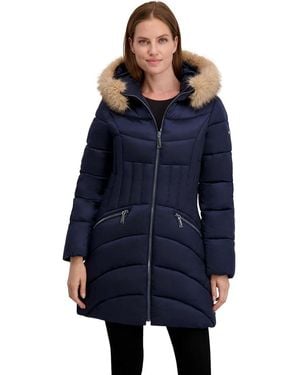 Laundry by Shelli Segal Puffer Coat –With Faux Fur Hood - Blue