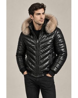 BARYA NEW YORK Barya Leather Bomber Jacket With Real Fur - Black