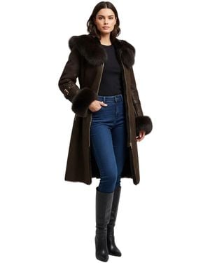 DODICI Charlotte Sheepskin Shearling Coat With Fox Trim - Black