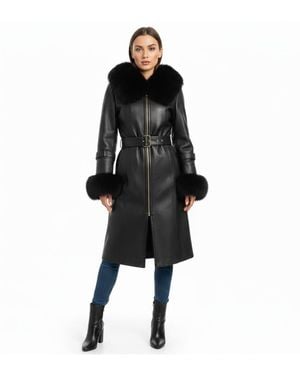 DODICI Charlotte Sheepskin Shearling Coat With Fox Trim - Black