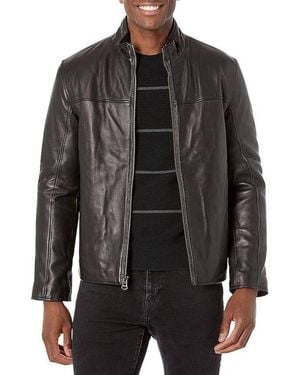 Cole Haan Smooth Lamb Leather Jacket With Convertible Collar - Black