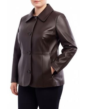 Anne Klein Short Plus Size Genuine Leather Jacket - Black