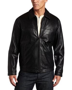 Perry Ellis Zip Front Big N Tall Genuine Leather Jacket - Black