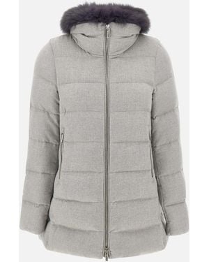 Moorer Trapeze Down Coat With Fur - Grey