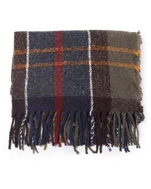 Barbour Tartan Boucle Scarf With Tassels - White