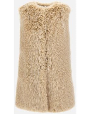 Herno Sand Faux Fur Vest With Shaped Pocket - Natural