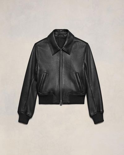 Ami Paris Zipped Leather Jacket - Black