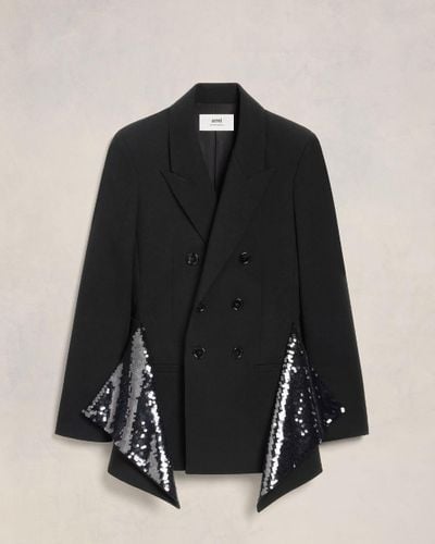 Ami Paris Embroidered Peplum Jacket - Black