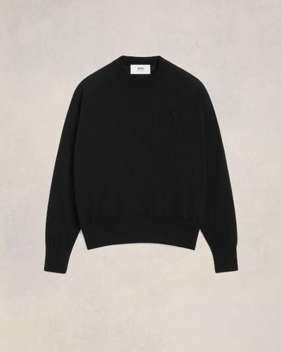 Ami Paris Ami De Coeur Embroidery Crewneck Sweater - Black