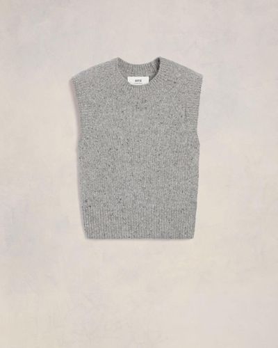 Ami Paris Ami Embroidery Sleeveless Sweater - Natural