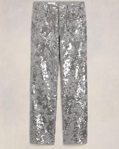 Ami Paris Embroidered Straight Fit Jeans - Gray