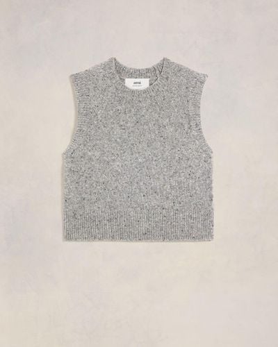 Ami Paris Ami Embroidery Sleeveless Sweater - Gray