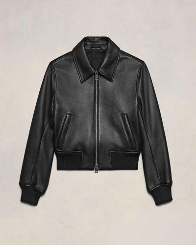 Ami Paris Zipped Leather Jacket - Black