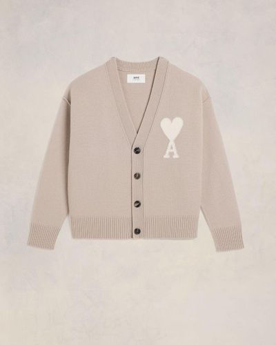 Ami Paris Off White Ami De Coeur Cardigan - Natural