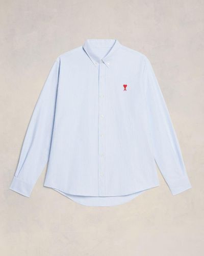 Ami Paris Button Down Ami De Coeur Shirt - Blue