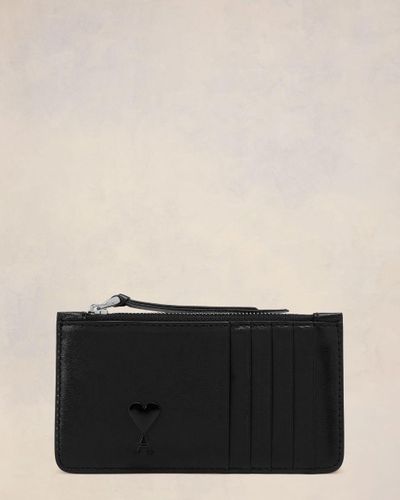 Ami Paris Ami De Coeur Zipped Card Holder - Black