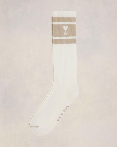Ami Paris Ami De Coeur Striped Socks - Natural