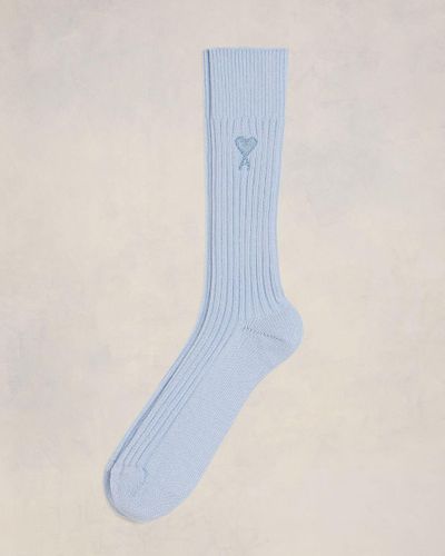 Ami Paris Ami De Coeur Plain Socks - Blue