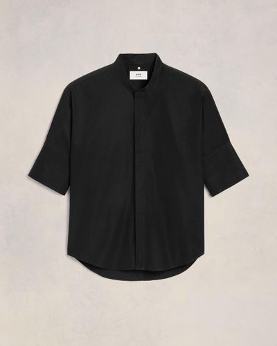 Ami Paris Oversize Shirt With Mao Collar - Black
