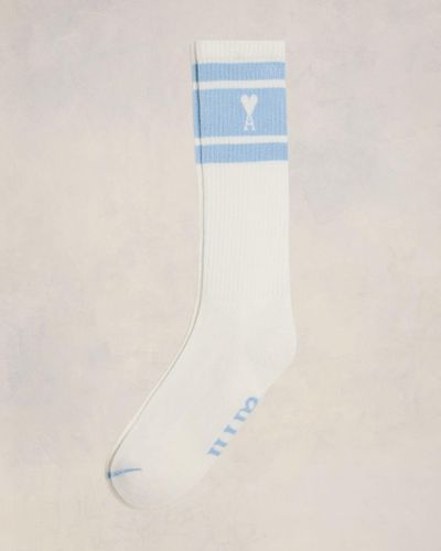 Ami Paris Ami De Coeur Striped Socks - Blue
