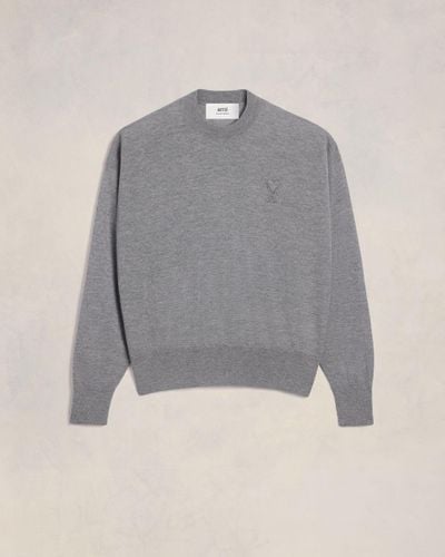 Ami Paris Ami De Coeur Embroidery Crewneck Sweater - Gray