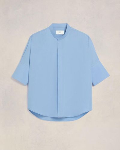 Ami Paris Oversize Shirt With Mao Collar - Blue