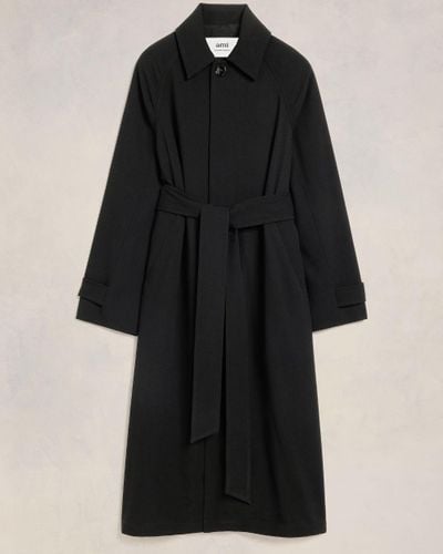 Ami Paris Long Belted Coat - Black