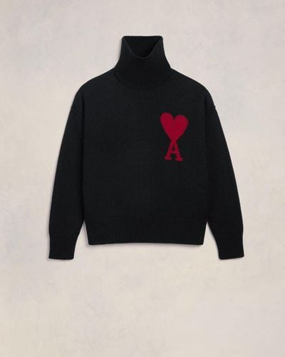 Ami Paris Red Ami De Coeur Sweater - Black