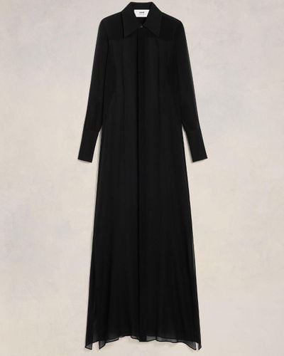 Ami Paris Long Dress With Collar Shirt - Black