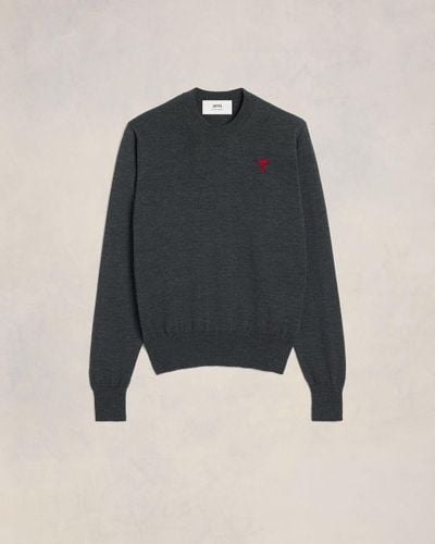 Ami Paris Red Ami De Coeur Sweater - Gray
