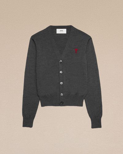 Ami Paris Red Ami De Coeur Cardigan - Grey