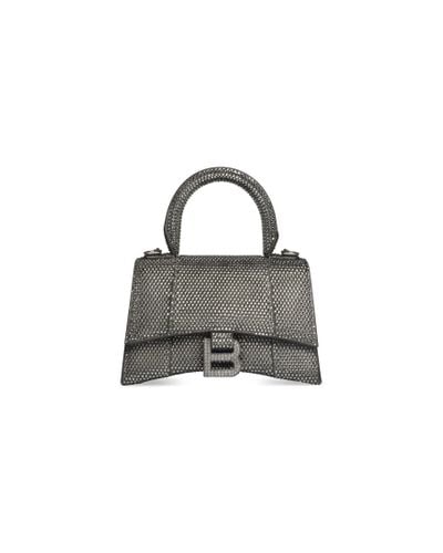 Balenciaga Hourglass Xs Handbag With Rhinestones Grey & Silver - Multicolour