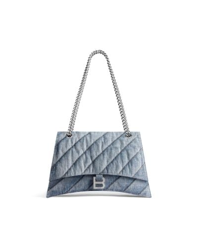 Balenciaga Crush mittelgroße tasche mit kette aus gestepptem denim - Blau