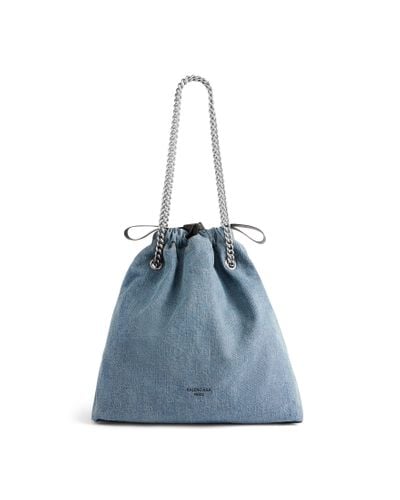 Balenciaga Crush Medium Tote Bag Denim - Blue