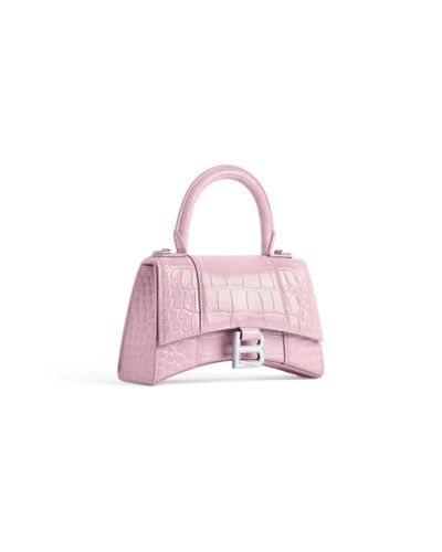Balenciaga Hourglass Xs Handbag Crocodile Embossed - Pink