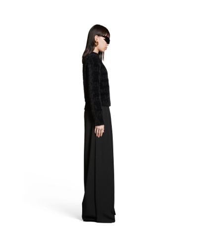 Balenciaga Bal Horizontal Allover Furry Fitted Sweater - Black