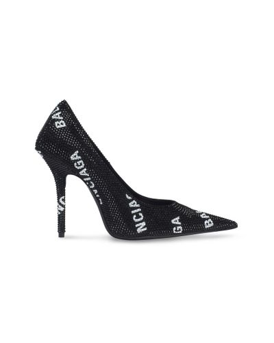 Balenciaga Square Knife 110mm Pump With Allover Logo Rhinestones Black