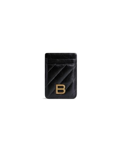 Balenciaga Leather Crush Phone Card Holder - Black