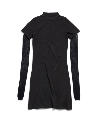 Balenciaga Gothic Type Mesh Sleeve Dress - Black