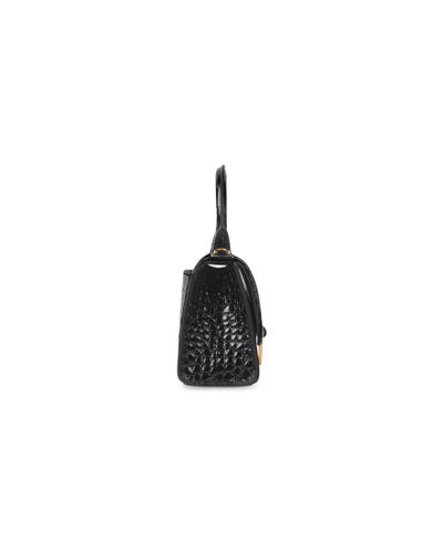 Balenciaga Hourglass Xs Handbag Crocodile Embossed - Black
