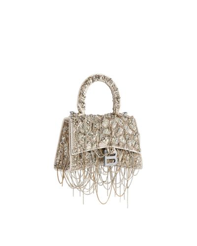 Balenciaga Hourglass Xs Handbag With Chain Embroidery - Metallic