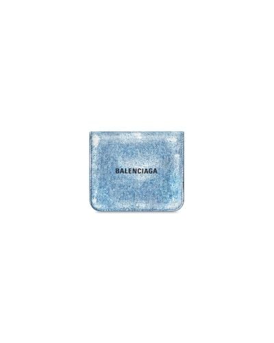 Balenciaga Portamonete e portacarte con patta cash con stampa denim - Blu