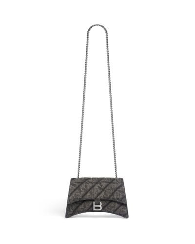 Balenciaga Crush xs tasche mit kette aus gestepptem denim - Schwarz