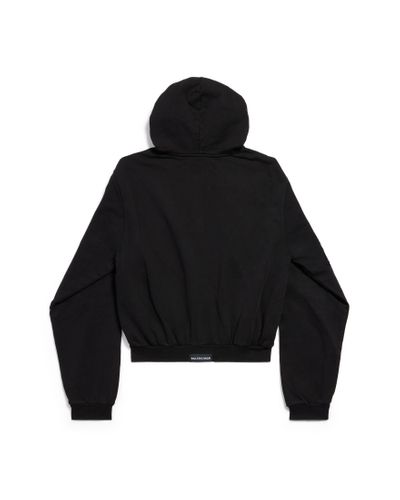 Balenciaga Tab Worn-out Zip-up Hoodie - Black