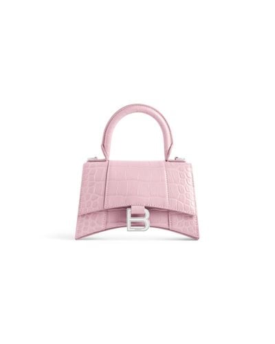 Balenciaga Hourglass Xs Handbag Crocodile Embossed - Pink